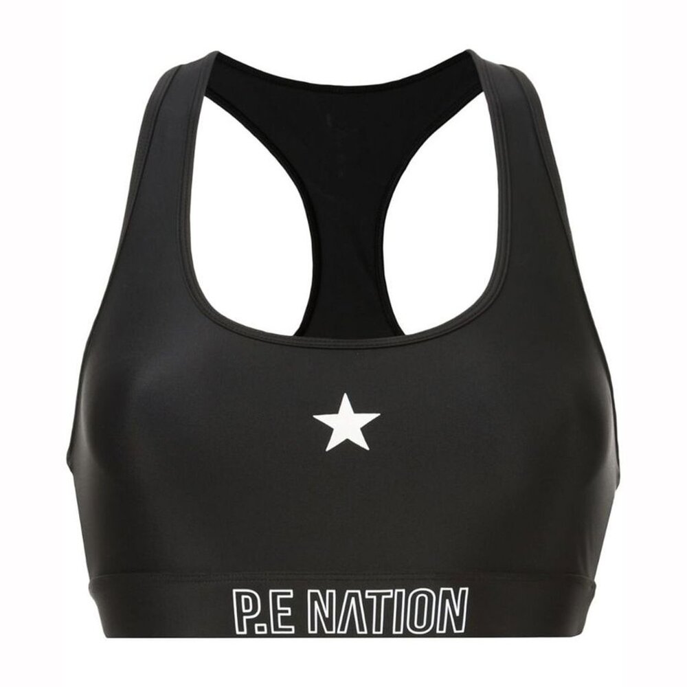 PE Nation Circuit Racerback‎ Sports Bra Black Star Logo Double-Lined Small